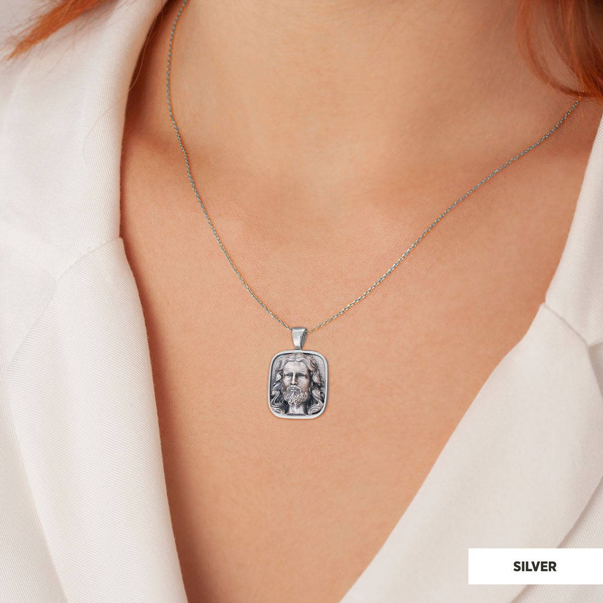 Jesus Silver Necklace, Christian Necklace, Unisex Jesus Pendant, Gold Plated Jesus Jewelry, Men's Religious Gift Silver