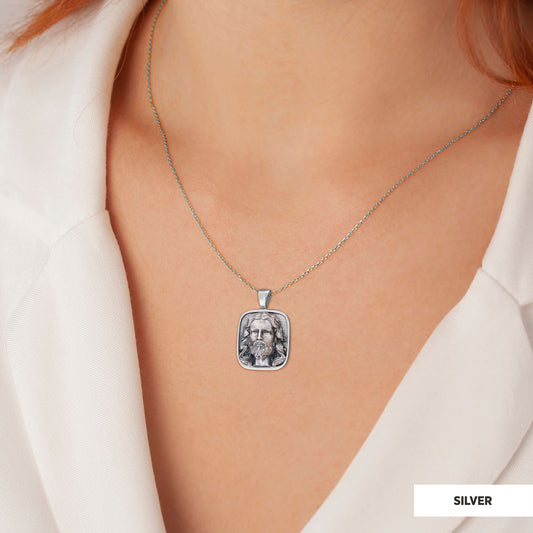 Jesus Silver Necklace, Christian Necklace, Unisex Jesus Pendant, Gold Plated Jesus Jewelry, Men's Religious Gift Silver - view 2