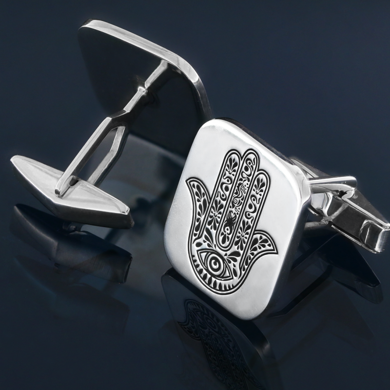 Sterling Silver Jewish Hamsa Cufflink by SWISS PLUS - Jewish Collection - view 5