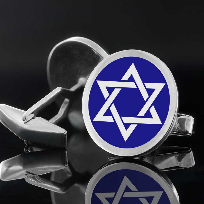 Oval Sterling Silver Custom Design Jewish Magen David Cufflink by SWISS PLUS - Jewish Collection - view 3