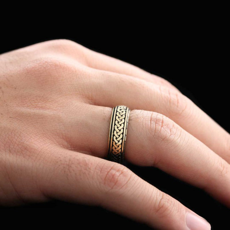 Knit Pattern Cornered 925 Silver Wedding Ring by SWISS PLUS - Sterling Silver Band Rings - view 7