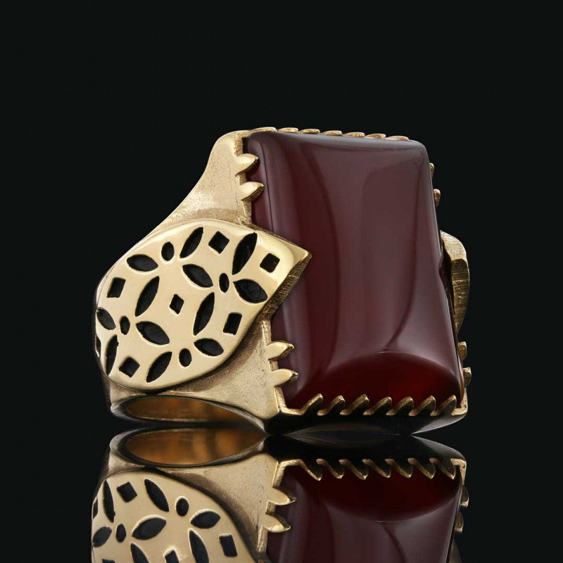 925 Silver Ring With Leaf Motif Stone by SWISS PLUS - Unique Design Rings - view 7