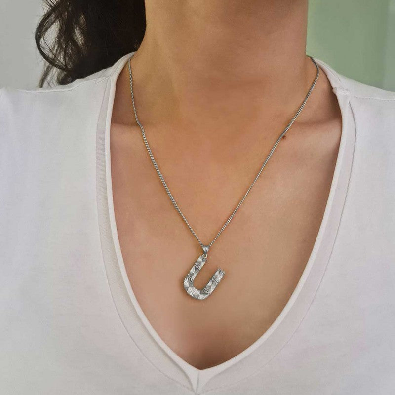 Letter Handmade Monogram U Sterling Silver Necklace by SWISS PLUS - Letter Collection - view 5