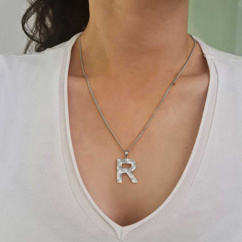 Letter Handmade Special Design Monogram R Sterling Silver Necklace - view 5