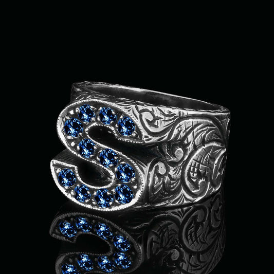 Handmade Silver Letter S Monogram Ring - view 2