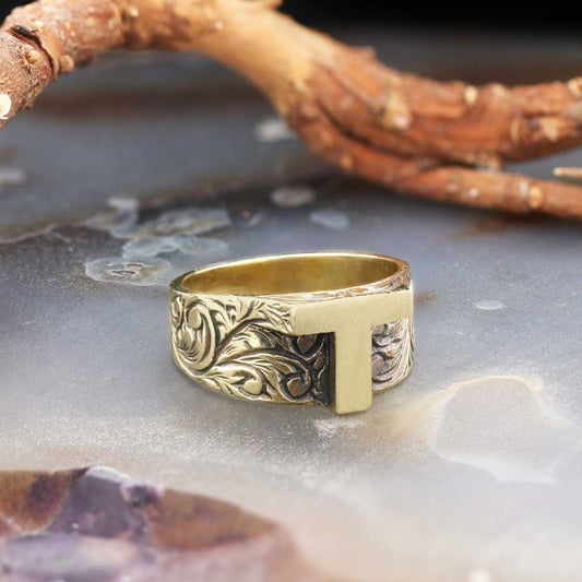 Letter T 925 Sterling Silver Monogram Women Ring