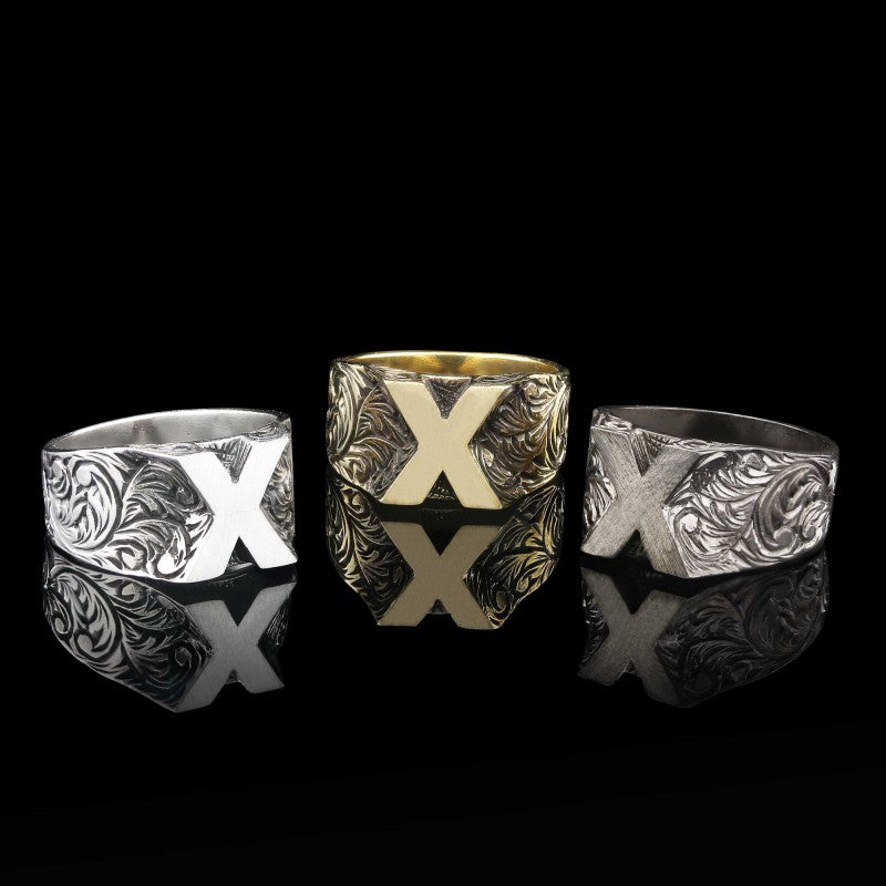 Letter X Monogram 925 Sterling Silver Women Ring by SWISS PLUS - Letter Collection - view 7