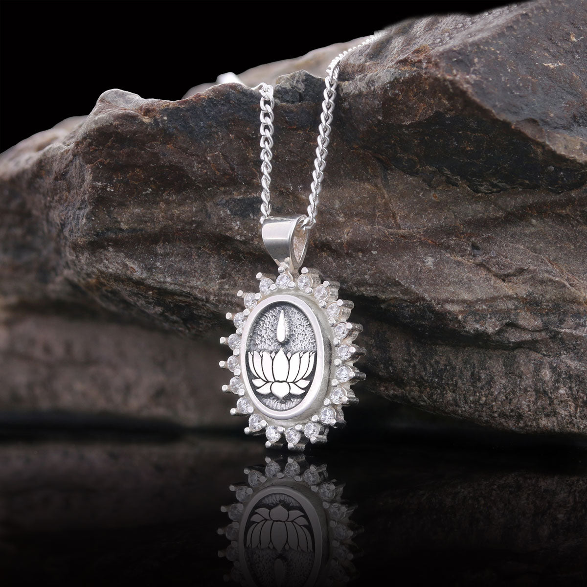 Lotus Flower Necklace, Buddhist Symbol Necklace, Stoned Buddhist Necklace, Lotus Jewelry, Women's Gift Accessory Silver