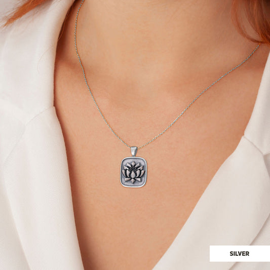 Lotus Flower Necklace, Charm Lotus Jewelry, Silver Meditation Pendant, Birth Flower Lotus Necklace, Women's Accessory, Gift for Her