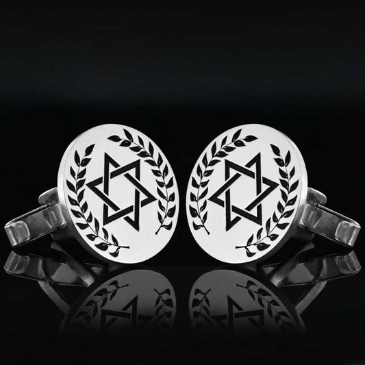 Oval Handmade Silver Magen David Cufflink by SWISS PLUS - Jewish Collection - view 2