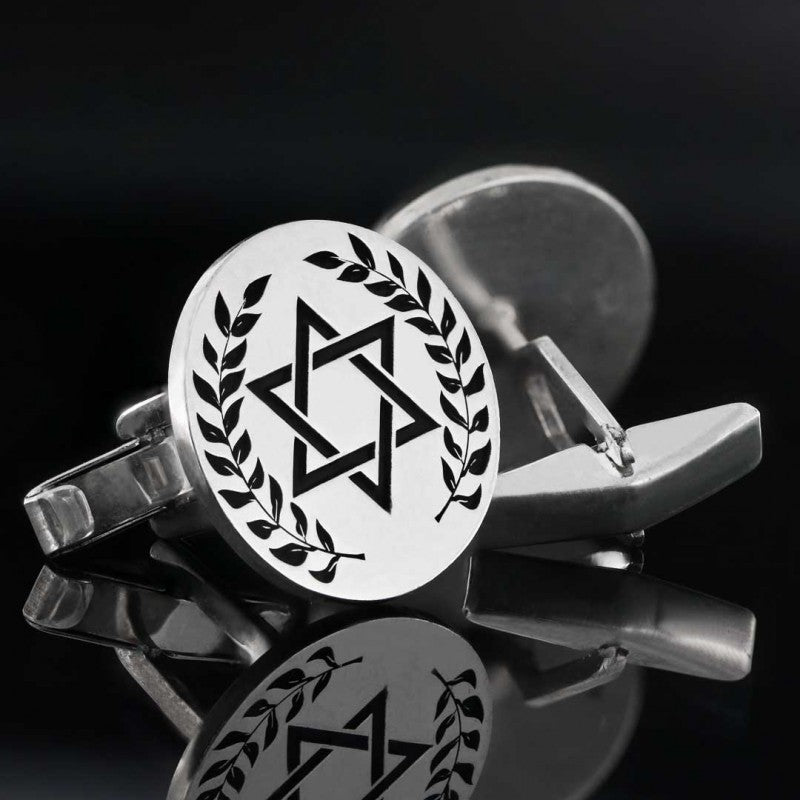 Oval Handmade Silver Magen David Cufflink by SWISS PLUS - Jewish Collection - view 3