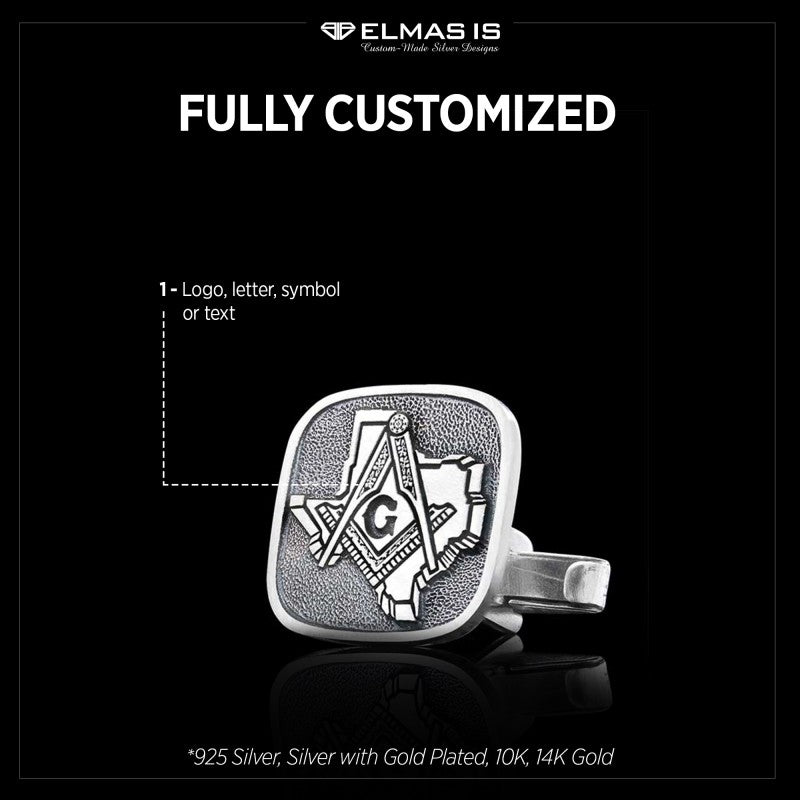 Masonic Country Map Sterling Silver Texas Masonic Cufflink by SWISS PLUS - Mason Collection - view 5