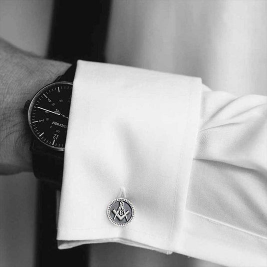 Special Design Round Masonic Sterling Silver Lodge Cufflink by SWISS PLUS - Mason Collection - view 2