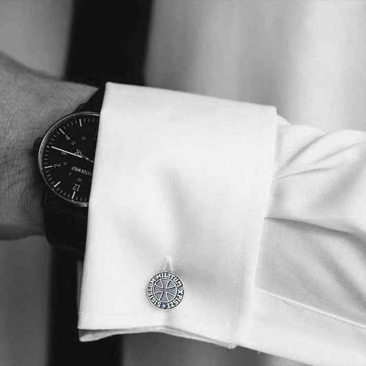 Sigillum Militum Xpiszi Round Silver Masonic Cufflink by SWISS PLUS - Mason Collection - view 2