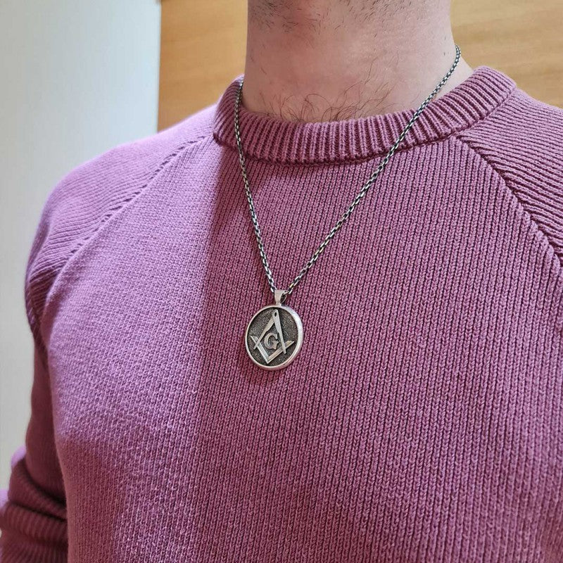 Round Special Design Lodge Masonic Pendant, Mason Brotherhood Necklace by SWISS PLUS - Mason Collection - view 6