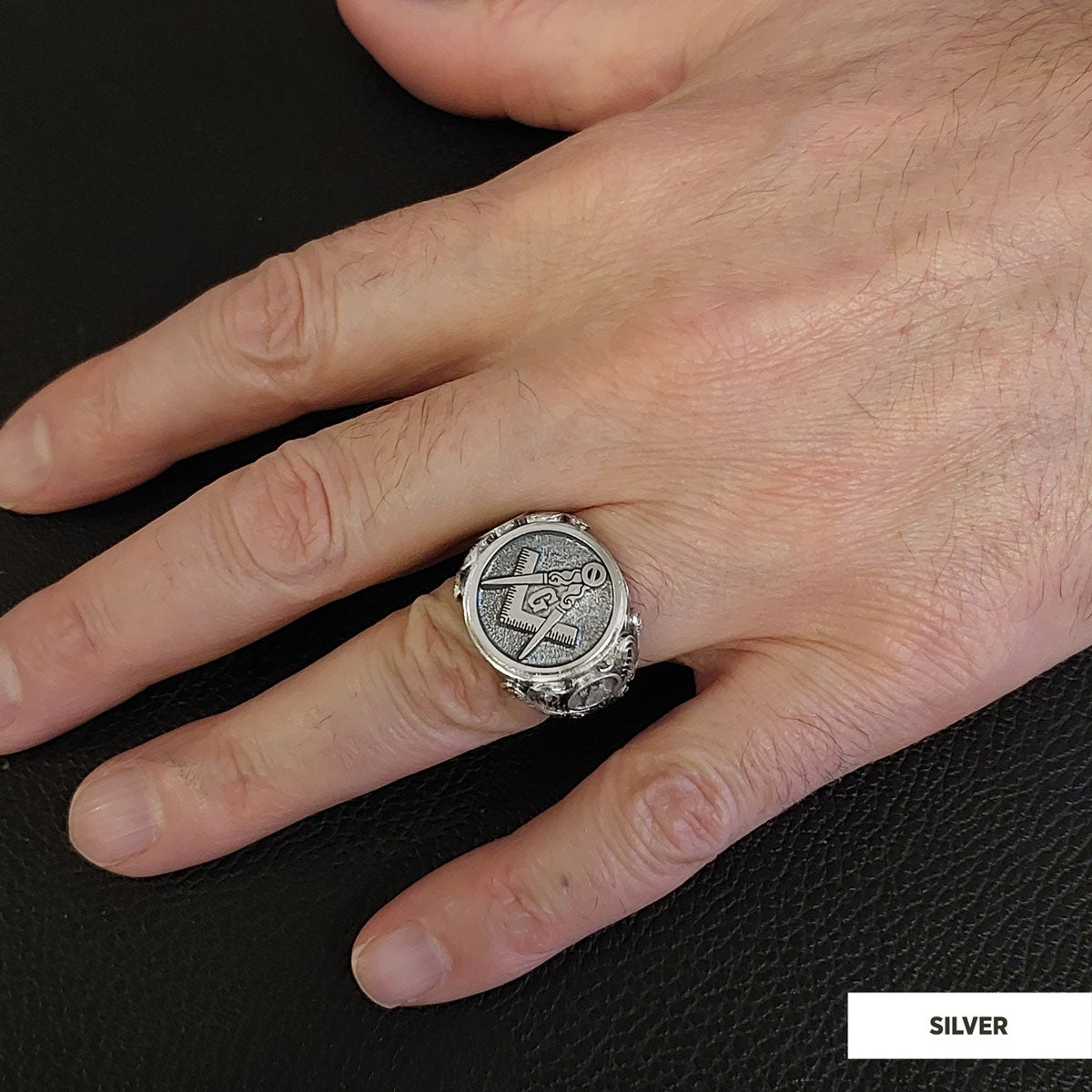 Masonic Ring, Antique Mason Ring, Elegant Mason Ring, Silver Jewelry Gift by SWISS PLUS - Mason Collection - view 7