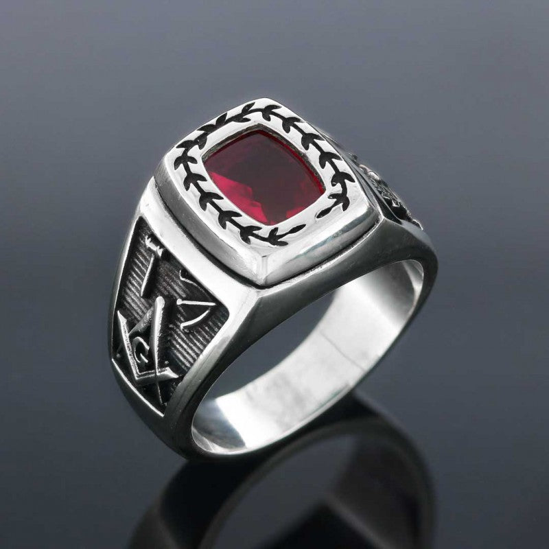 Acacia with Stone Masonic Ring, Master Mason Ring