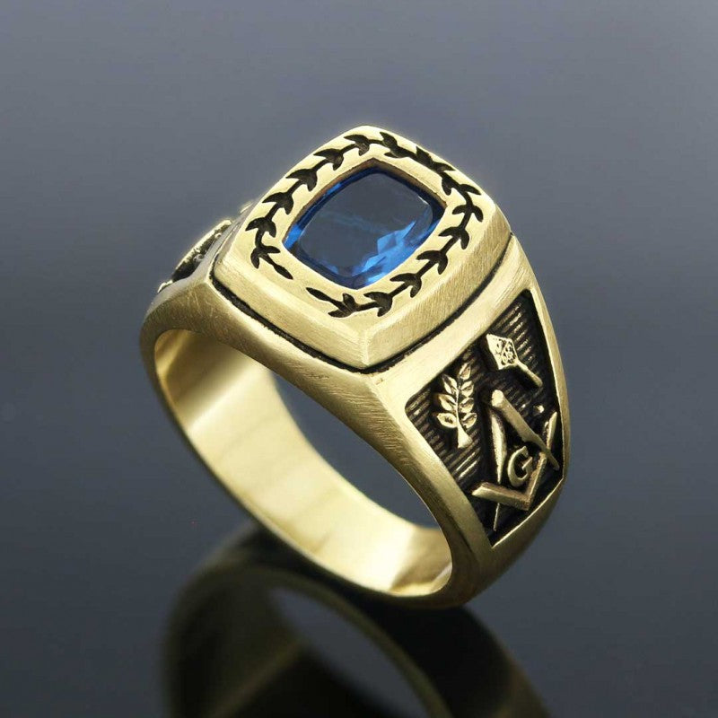 Acacia with Stone Masonic Ring, Master Mason Ring
