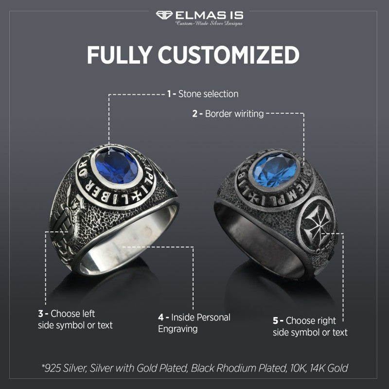Masonic Silver Ring, Mystic Mason Ring, Mason's Emblem Ring
