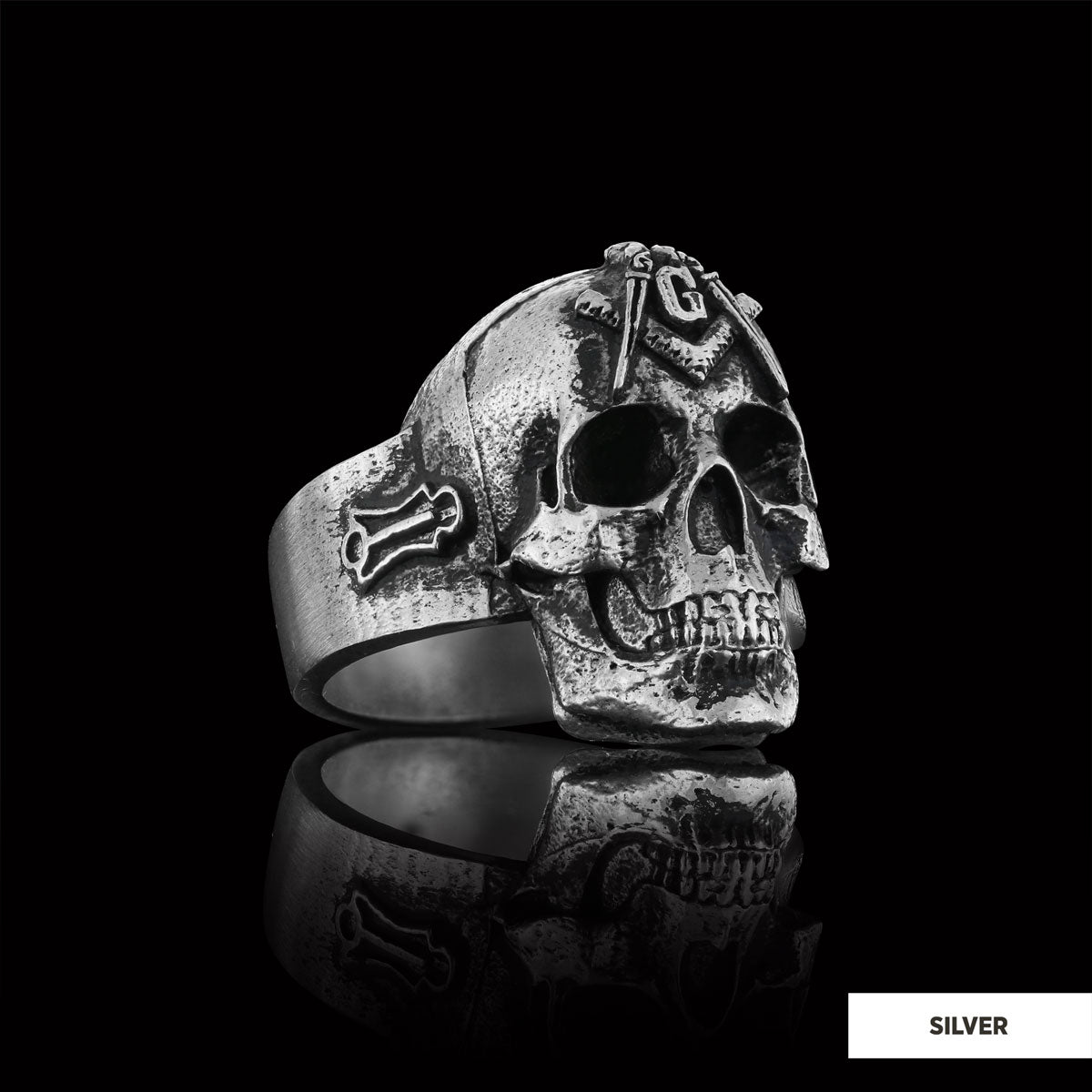 Masonic Skulle Ring, Mason Ring, Ancient Lodge Mason Ring - view 4