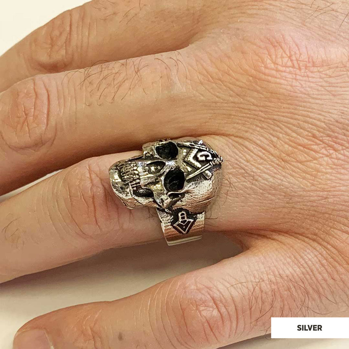 Masonic Skulle Ring, Mason Ring, Ancient Lodge Mason Ring - view 6