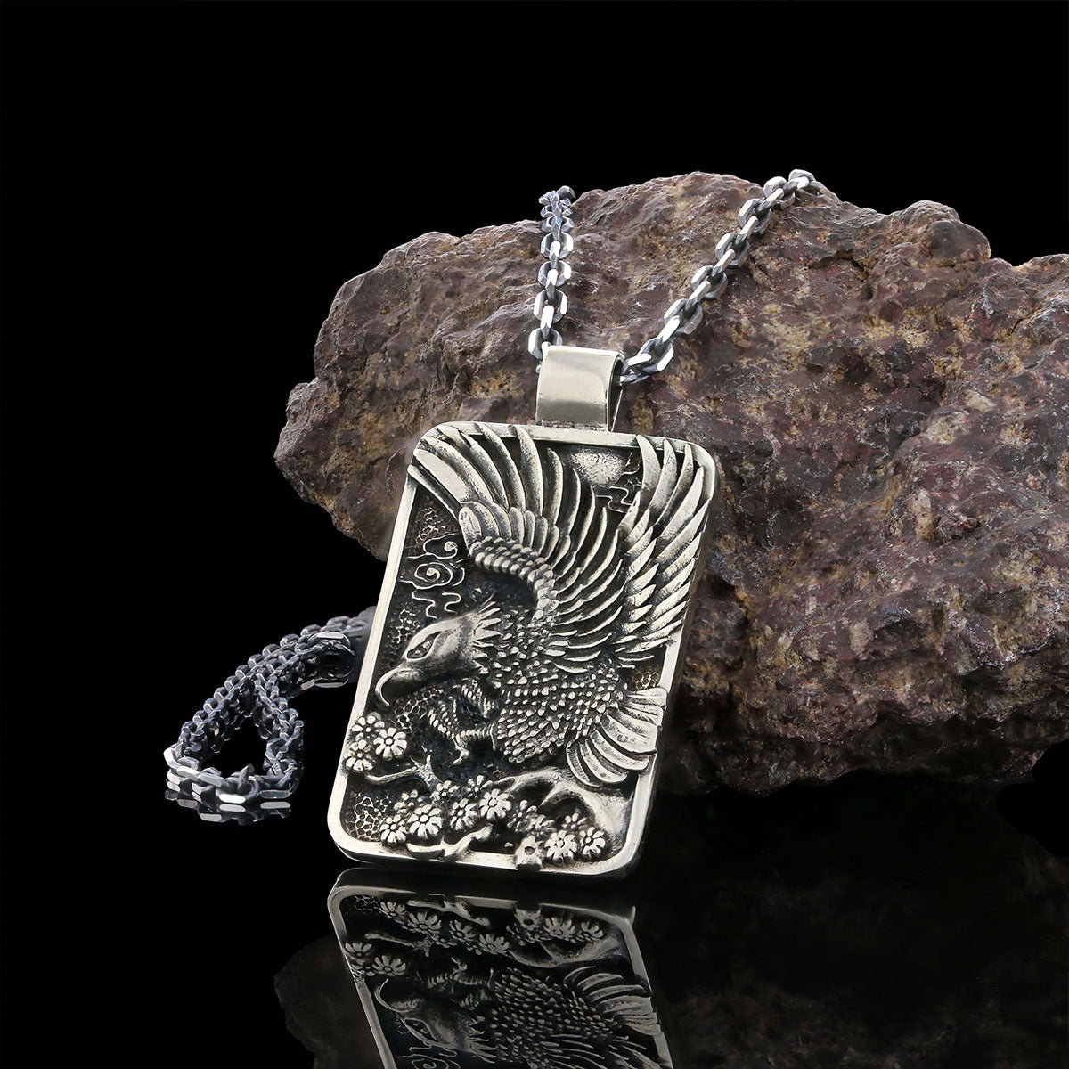 Men Sterling Silver Eagle Pendant Silver-Chain by SWISS PLUS - Jewish Collection - view 4