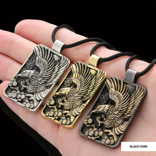 Men Sterling Silver Eagle Pendant Silver-Cord