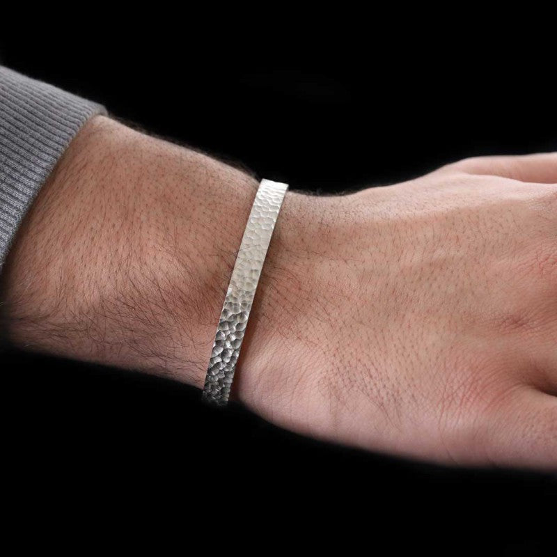 Mens Silver Cuff Bracelet by SWISS PLUS - Unique Design Leather Bracelets - view 6