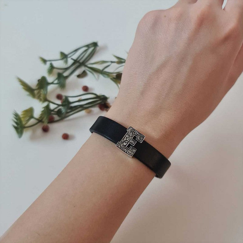 Motif 925 Sterling Silver Letter E Bracelet by SWISS PLUS - Letter Collection - view 4