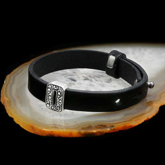 Motif 925 Sterling Silver Letter O Leather Bracelet - view 2