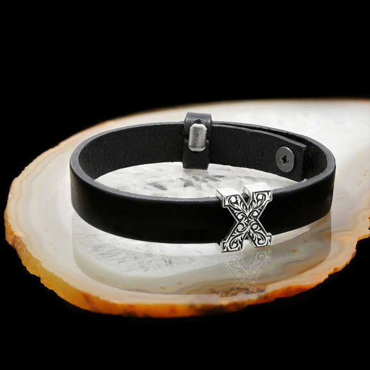 Motif Letter X Leather Bracelet by SWISS PLUS - Letter Collection - view 2