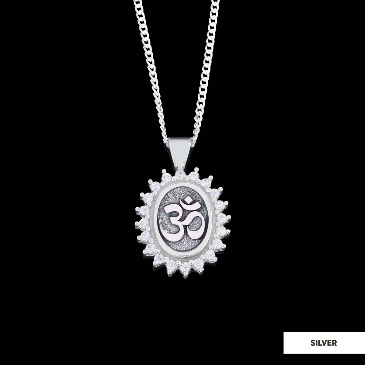Om Necklace, Aum Necklace, Spiritual Jewelry, Om Necklace, Yoga-inspired Om Charm, Elegant Om Necklace, Stoned Aum Pendant Silver