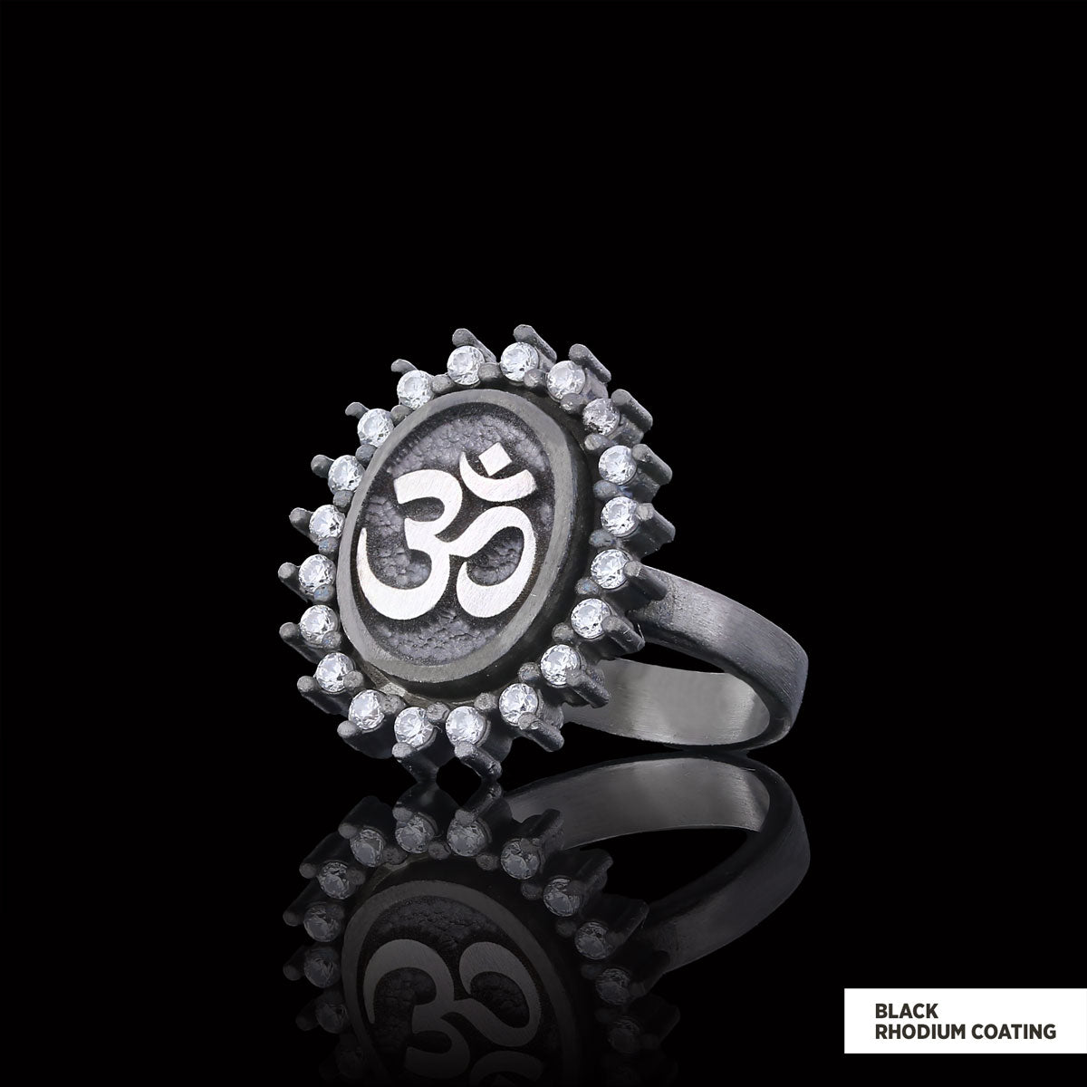 Om Ring, Aum Ring, Spiritual Jewelry, Yoga-inspired Om Charm, Elegant Om Ring, Stoned Aum Ring Black Rhodium Coating