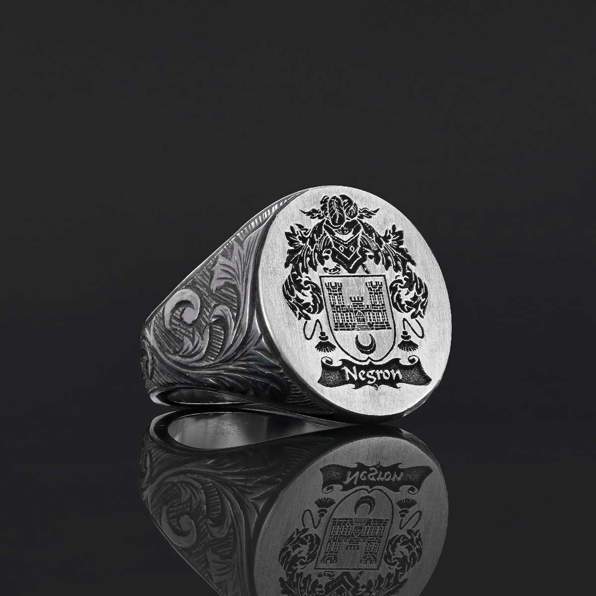 Oval Celtic Design Engraved Family Ring, Custom Design Handmade Family Crest Ring by SWISS PLUS - Family Collection - view 7