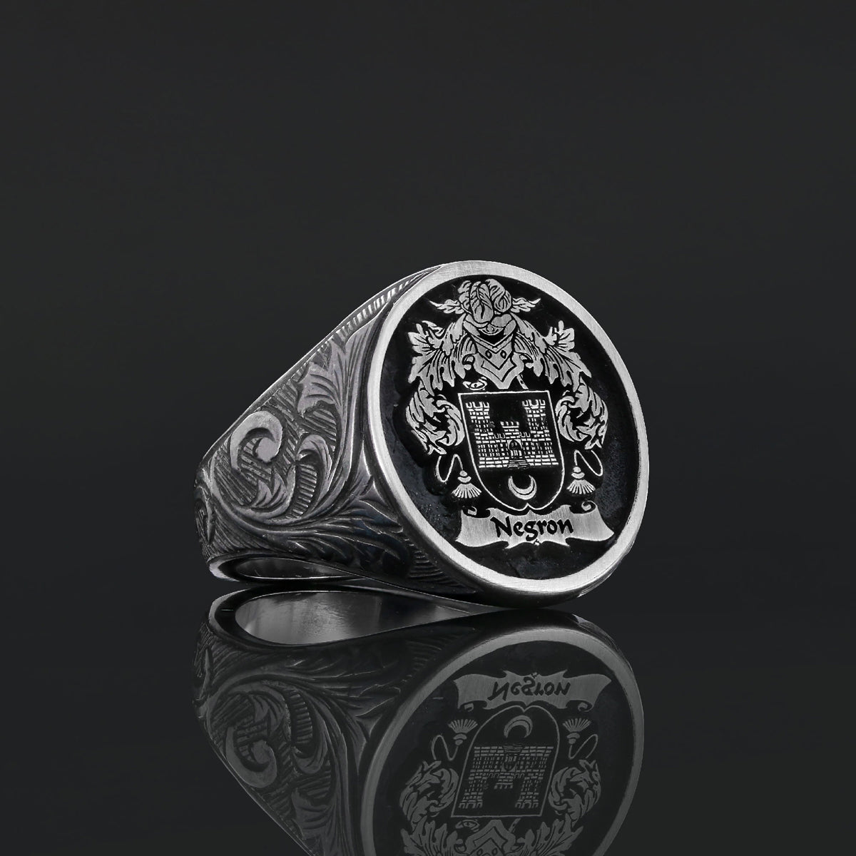 Oval Celtic Design Raised Family Ring, Custom Family Crest Ring