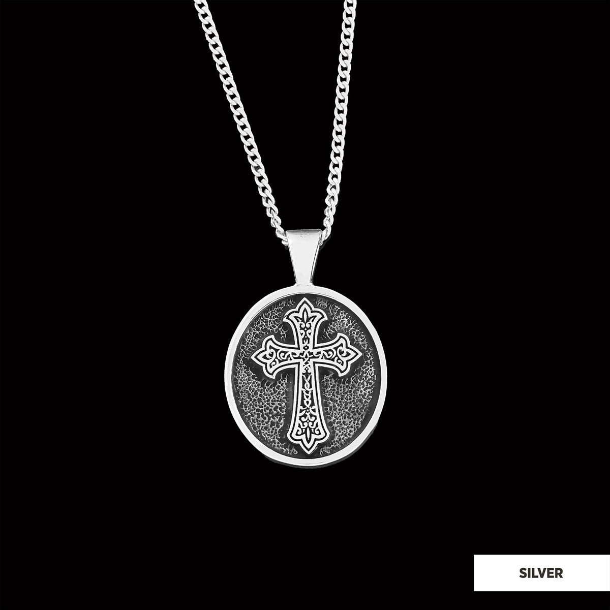 Oval Christian Cross Pendant, Special Design Cross Necklace, Cross Silver Oval Necklace Silver