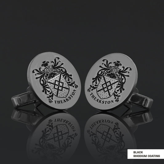 Oval Engraved Family Crest Cufflink by SWISS PLUS - Family Collection - view 2
