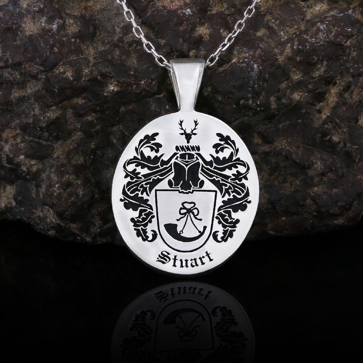Oval Engraved Family Crest Pendant