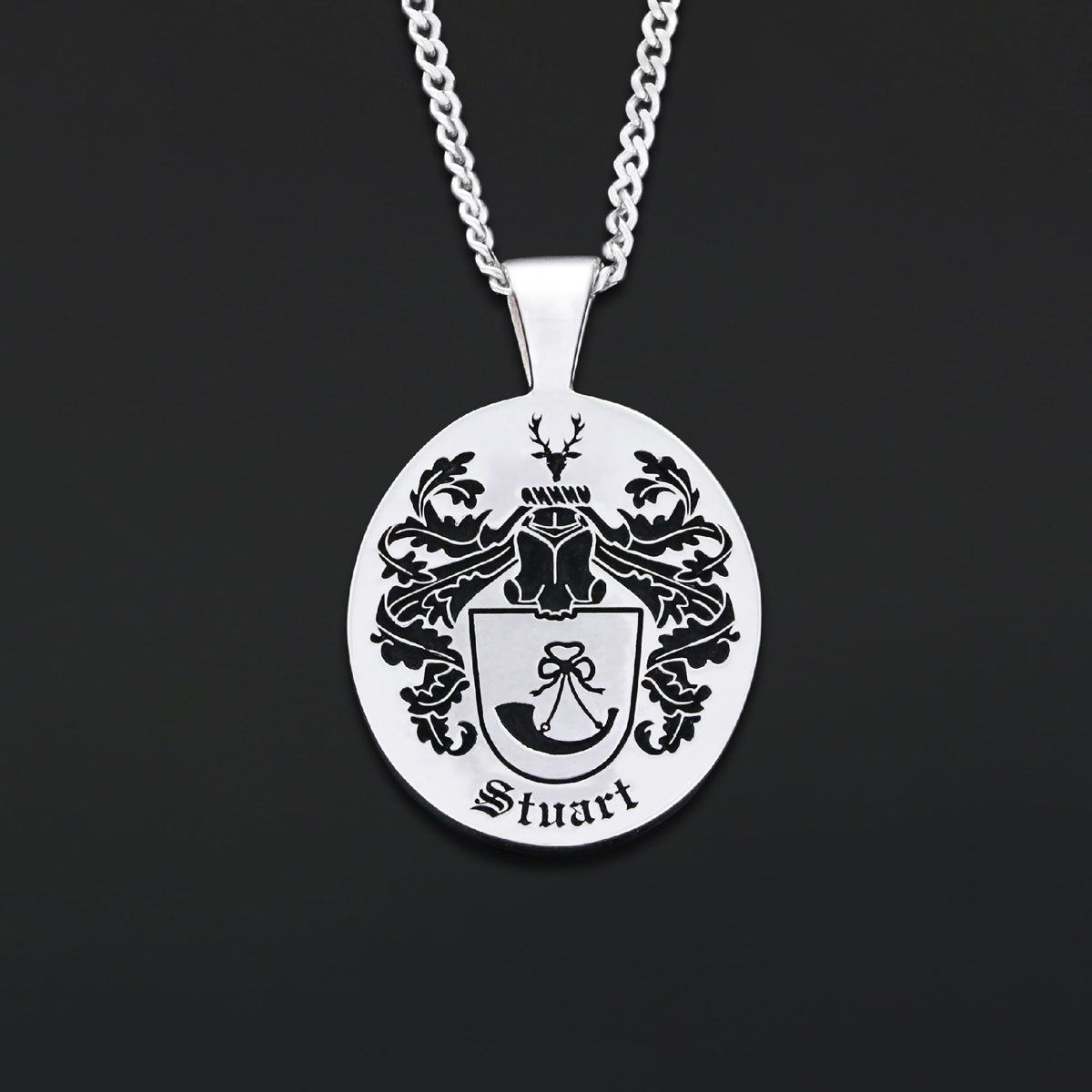 Oval Engraved Family Crest Pendant by SWISS PLUS - Family Collection - view 6
