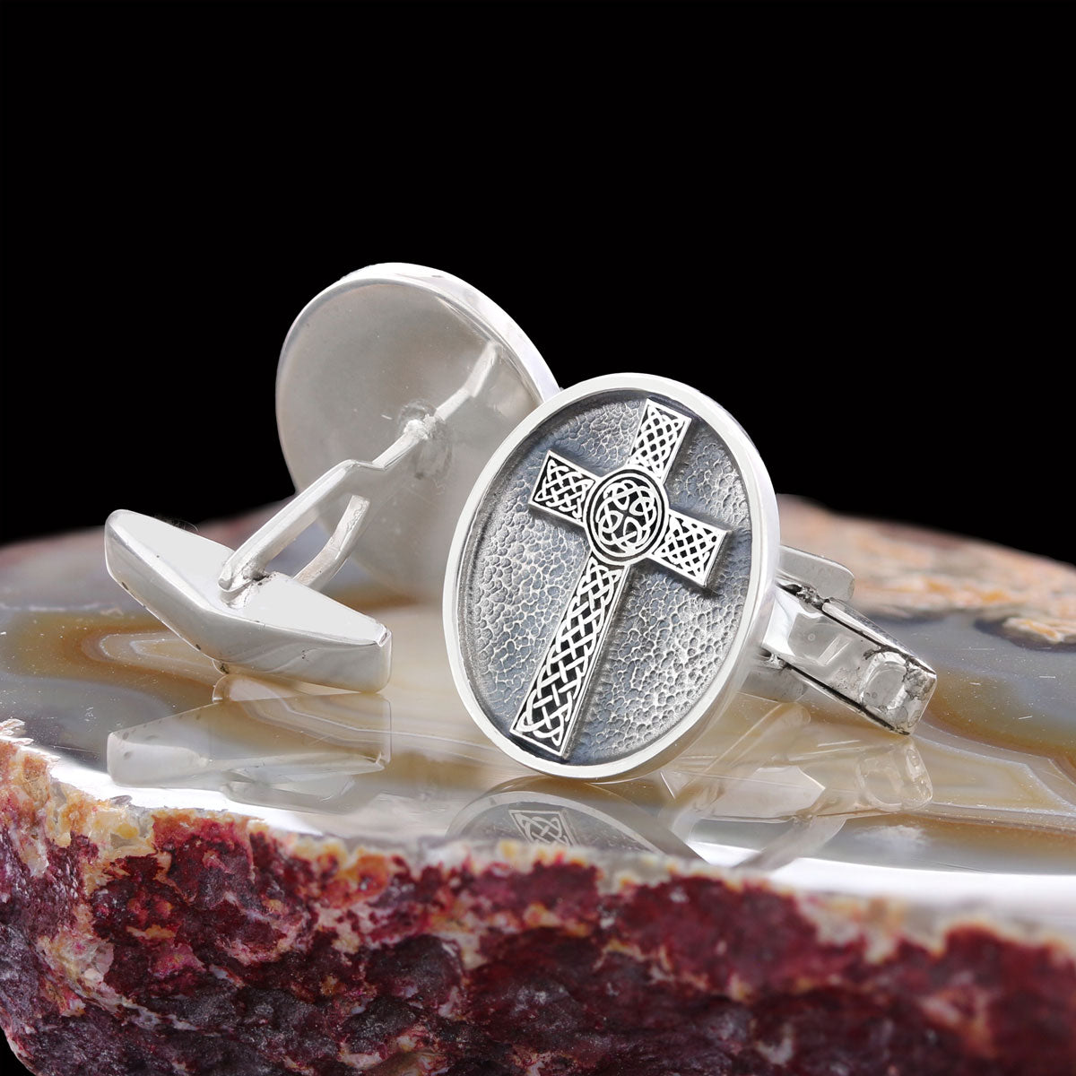 Oval Gold Plated 925 Sterling Silver Crusader Cufflinks, Silver Christian Cross Cufflinks, Silver Christian Cross Cufflinks S