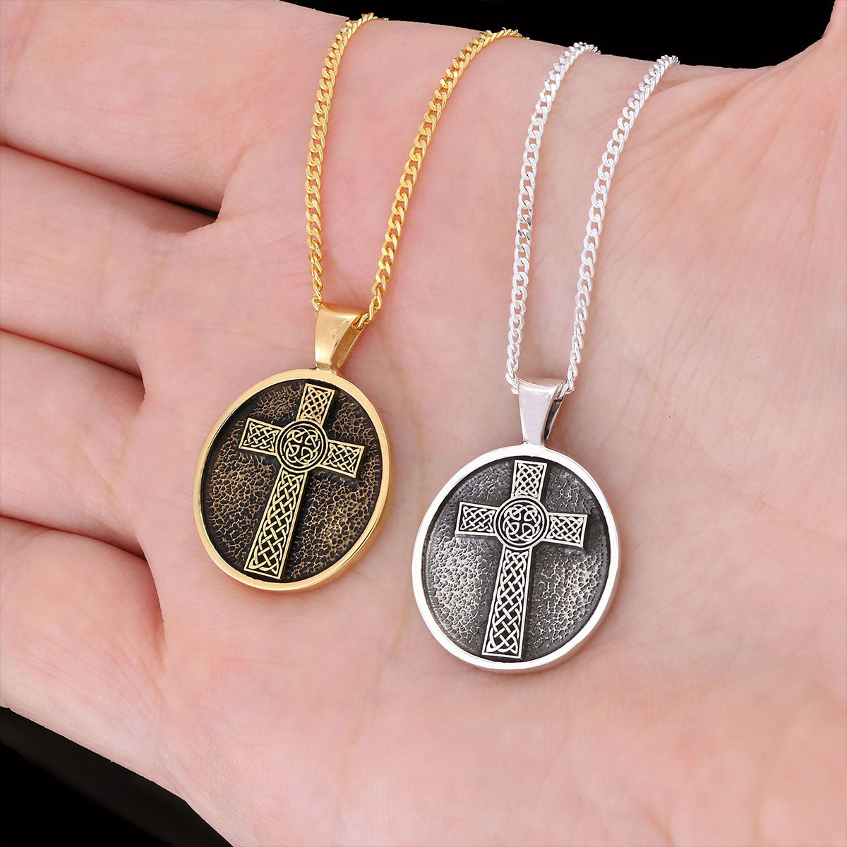 Oval Gold Plated 925 Sterling Silver Crusader Pendants, Silver Christian Cross Necklace, Silver Christian Cross Pendants Gold
