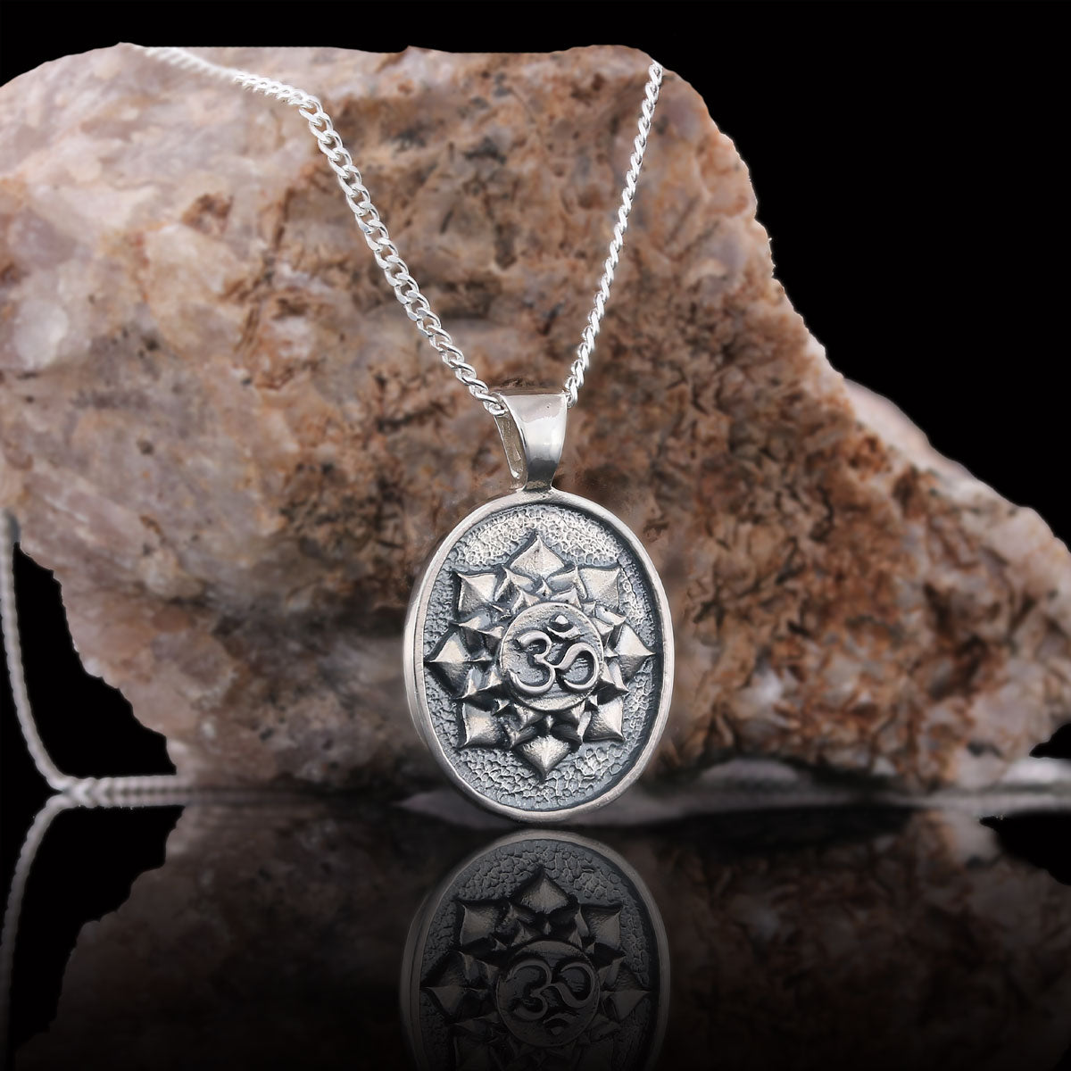 Oval Om Pendant, Aum Necklace, Yoga Inspired Om Talisman, Spiritual Jewelry, Elegant Om Necklace Silver by SWISS PLUS - Buddh