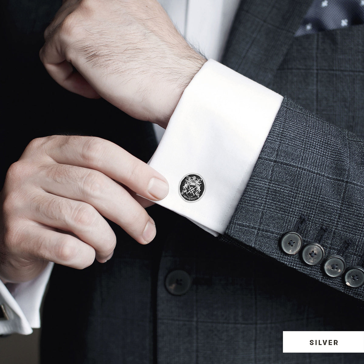 Oval Raised Family Crest Cufflink by SWISS PLUS - Family Collection - view 7