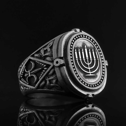 Oval Silver Menorah Ring - view 2