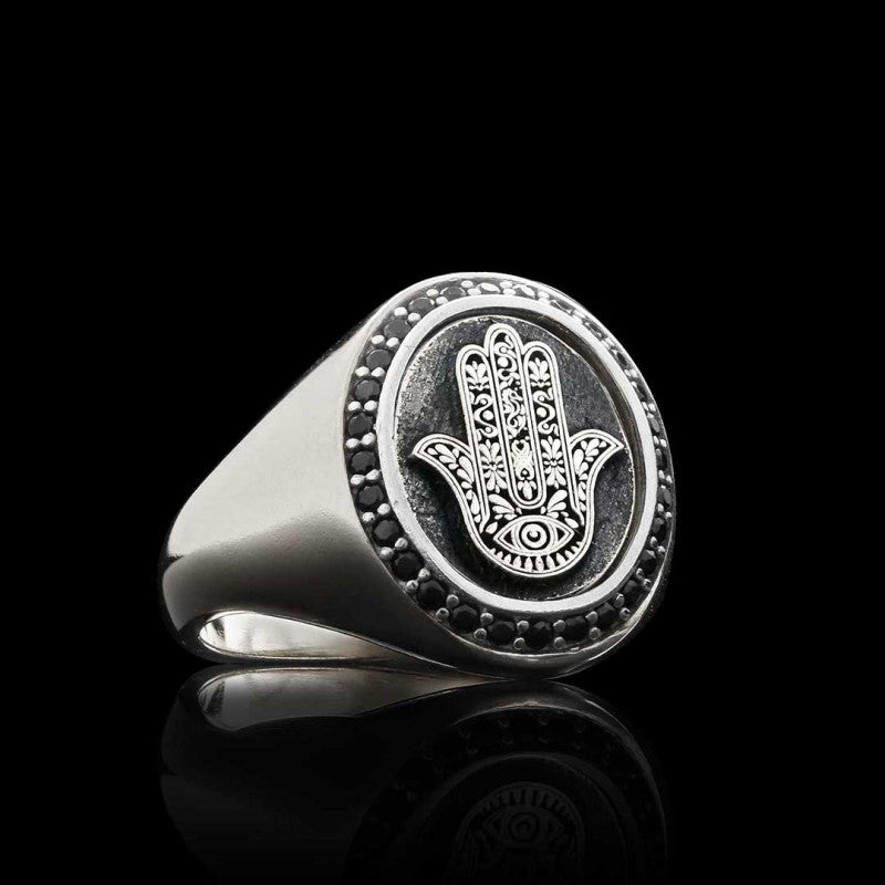 Oval Special Design 925 Sterling Silver Hamsa Women Ring by SWISS PLUS - 925 Sterling Silver Rings for Men & Women - view 7