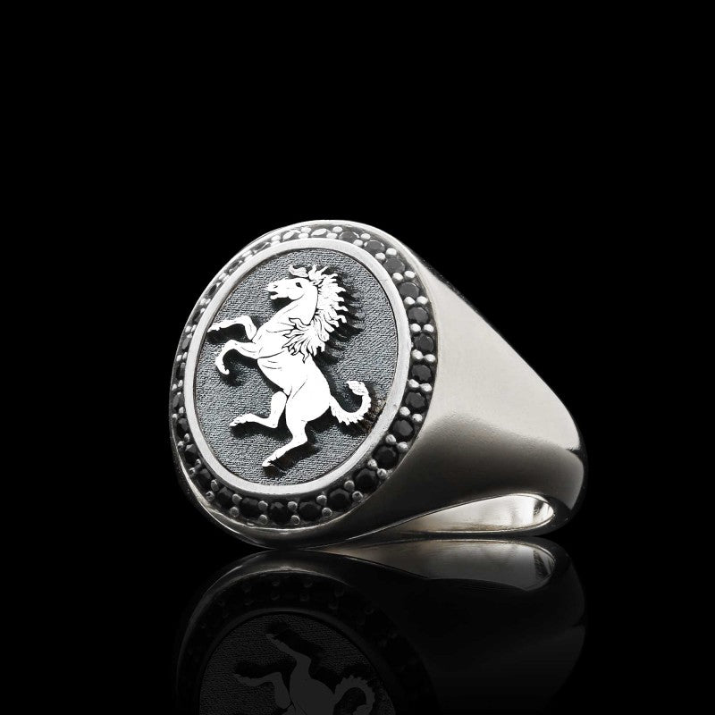 Oval Stone Special Sterling Silver Handmade Unicorn Women Ring
