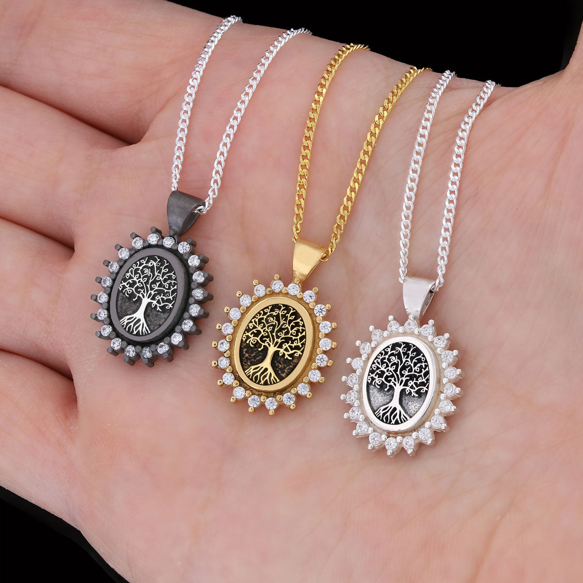 Oval Tree of Life Necklace, Family Tree Necklace, Christian Tree of Life Necklace, Silver Christian Pendants Black Rhodium Co