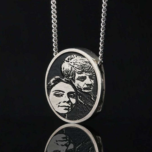 Oval Unique Design Silver Love Photo Pendant - view 2