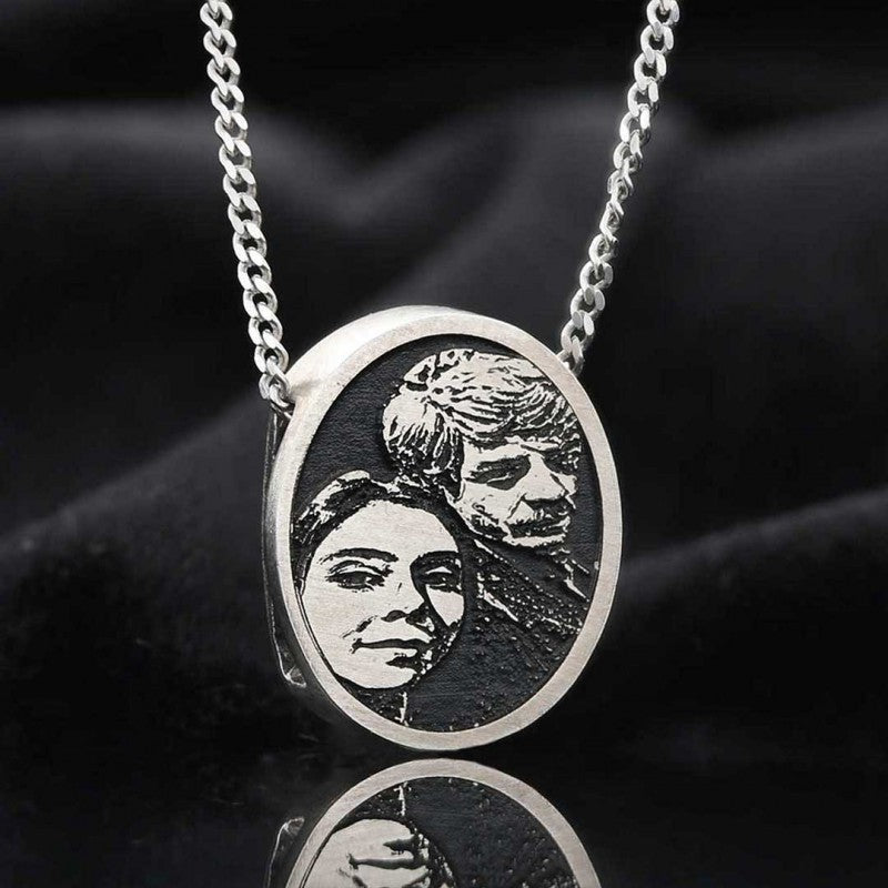 Oval Unique Design Silver Love Photo Pendant - view 3