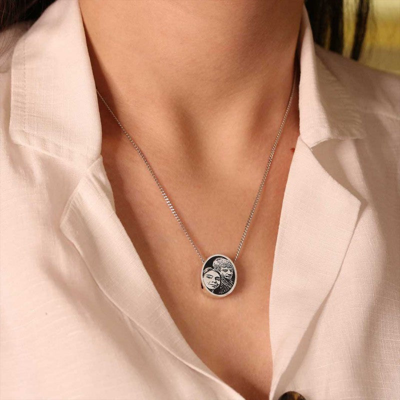 Oval Unique Design Silver Love Photo Pendant - view 4